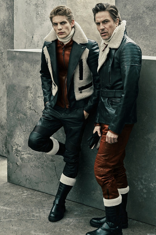 英国品牌Belstaff推出的2015秋冬男装系列，设计灵感来自于英国摩托车帮Ton-up Boys，将机车文化融入现代时尚。帅气的皮革面料搭配羊绒翻领，使得原本街头的时尚多了些雍容华贵。