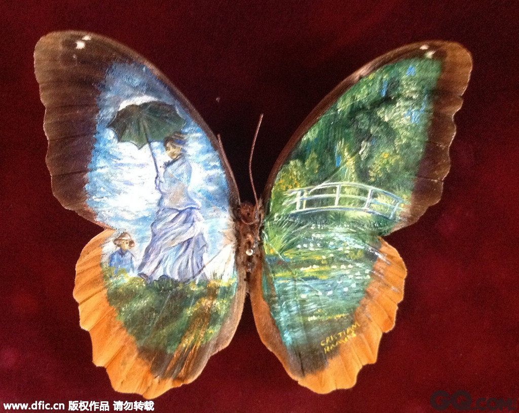 墨西哥艺术家Cristiam Ramos继在糖果和牙膏上作画后，再次在真正的蝴蝶翅膀上进行创作，这一举动引起了众人的关注。据悉，每个蝴蝶的翅膀仅有12厘米长，除了很小外还纹理繁杂，这对艺术家来说是在上面作画是一个不小的挑战。据拉莫斯表示，呈现在每个蝴蝶翅膀上的经典画作，都需要花费他56个小时的时间，认真细致、一丝不苟地一笔一划细细描绘。拉莫斯表示，他自小就非常着迷于蝴蝶，且惊叹于蝴蝶翅膀五彩斑斓的颜色和繁复多样的纹理变换。而随着他不断长大，这种热爱之情也不曾消减。