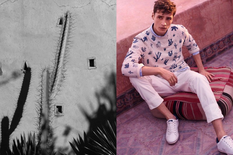 H&M推出的2016春季最新男装型录，灵感来自于沙漠。将沙漠绿洲中的植物作为本季服装的图案主题，富有大自然的气息。休闲款的印花T恤搭配紧身牛仔裤很有假日的感觉。