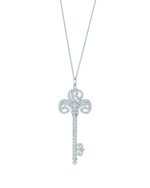 Tiffany & Co.蒂芙尼Enchant系列铂金镶钻心形钥匙吊坠