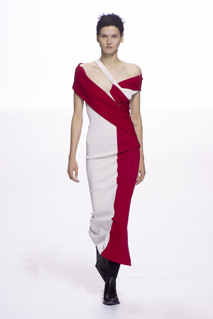 this season, a rich bordeaux red slithered over the body